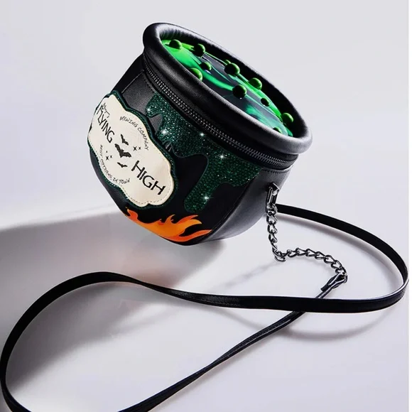 Betsey Johnson Black Crossbody Bag with Green Glitter and Orange Flames - Picture 9 of 14